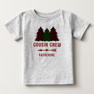 Personalisierte Cousin-Crew-Karierte-Christbäume Baby T-shirt