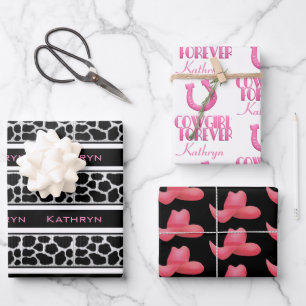 Personalisierte Cowgirl für immer Geschenkpapier Set
