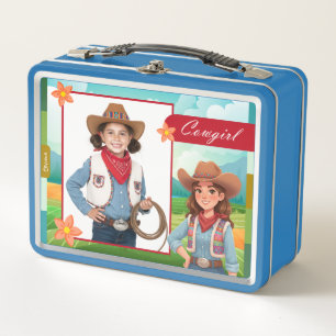 Personalisierte Cowgirl-Mittagessenbox Metall Brotdose