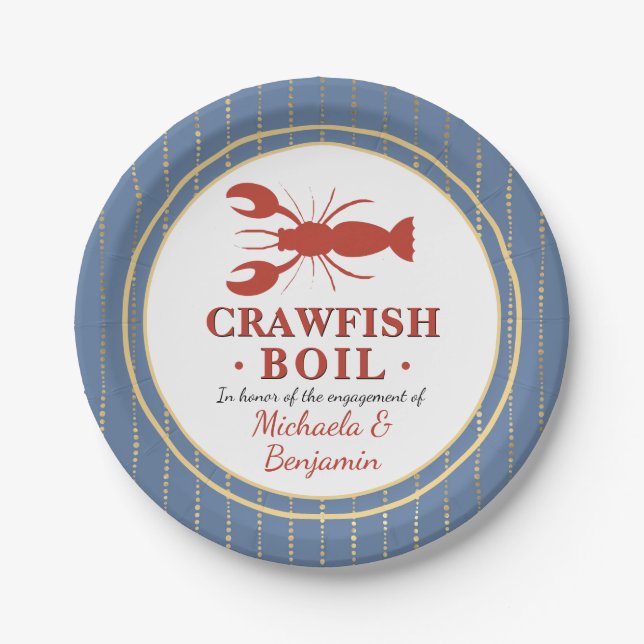 Personalisierte Crawfish Boil Hummer Verlobung Pappteller (Vorderseite)