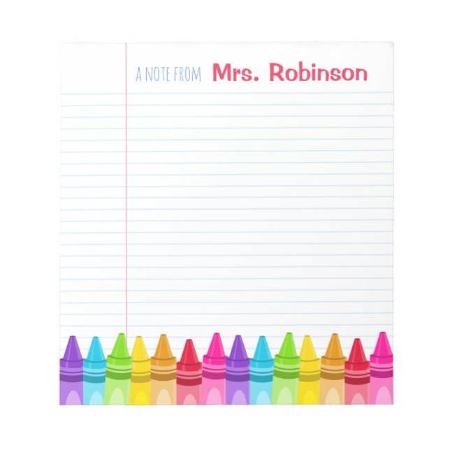 Personalisierte Crayon-farbige Lehrerin - Notepad Notizblock (Vorderseite)
