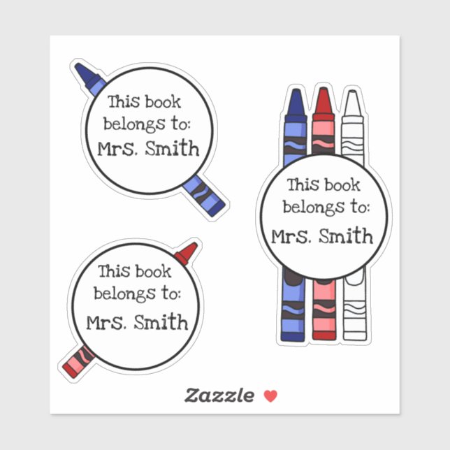 Personalisierte Crayon Library Book Stickers Aufkleber (Blatt)