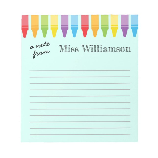 Personalisierte Crayons Lehrer Wertgutscheine Notizblock (Vorderseite)