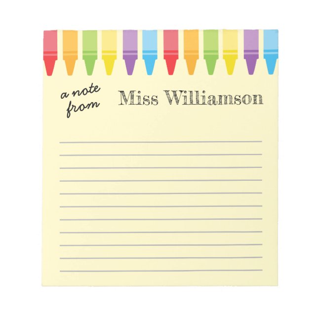Personalisierte Crayons Lehrer Wertgutscheine Notizblock (Vorderseite)