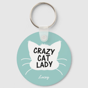 Personalisierte Crazy Cat Lady - Wellenruhe blau Schlüsselanhänger