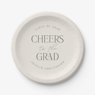 Personalisierte Cream-Grau-Abschlussfeier "Cheers  Pappteller