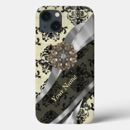 Personalisierte Creme und schwarzer Damast Case-Mate iPhone Hülle