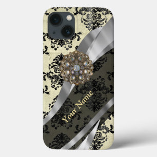 Personalisierte Creme und schwarzer Damast Case-Mate iPhone Hülle