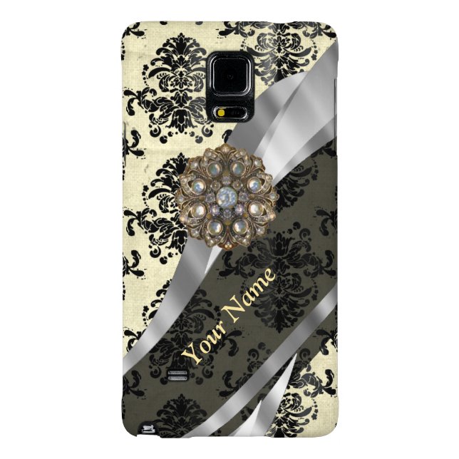 Personalisierte Creme und schwarzer Damast Case-Mate iPhone Hülle (Rückseite)