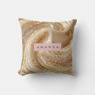 Personalisierte Cremige Karamell-Gold-Swirls Elega Kissen