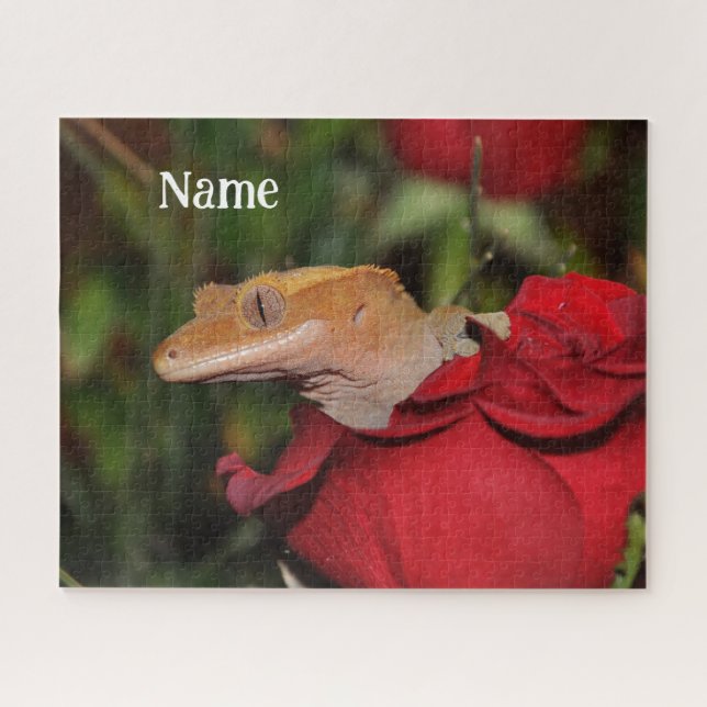 Personalisierte Crested Gecko Lizard auf einer Ros Puzzle (Horizontal)