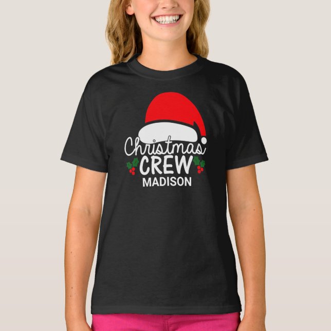 Personalisierte Crew Kinderfamilie Weihnachtsmannm T-Shirt (Vorderseite)