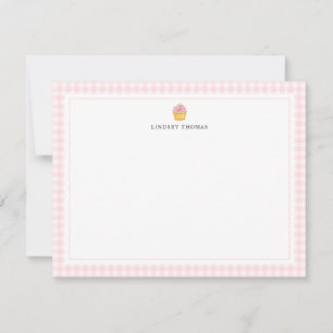 Personalisierte Cupcake-Rosa-Gingham-Rand-Karten Mitteilungskarte