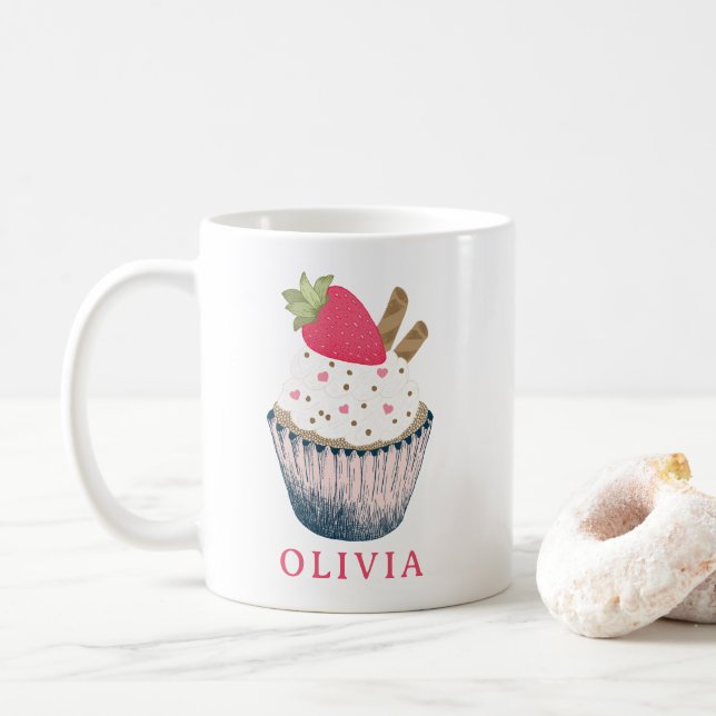 Personalisierte Cupcake Tasse - Niedliches Rosa Ge (Mit Donut)
