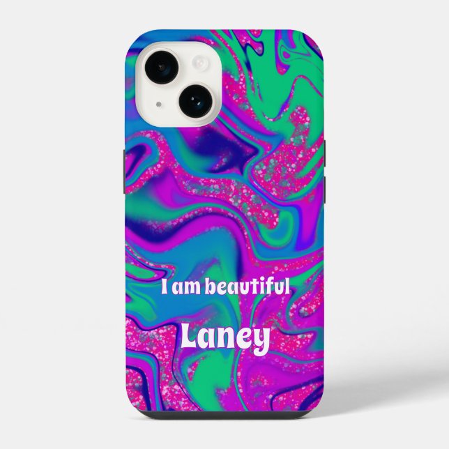 Personalisierte Custom Cool Groovy Pink Wavy Aquam iPhone Hülle (Rückseite)