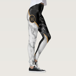 Personalisierte Custom Letter Leggings Schwarz Wei