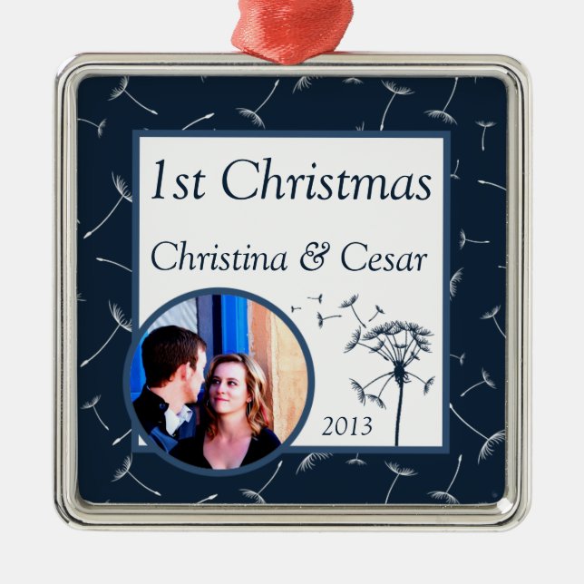 Personalisierte Custom Navy Blue Dandelion Blume w Ornament Aus Metall (Vorne)