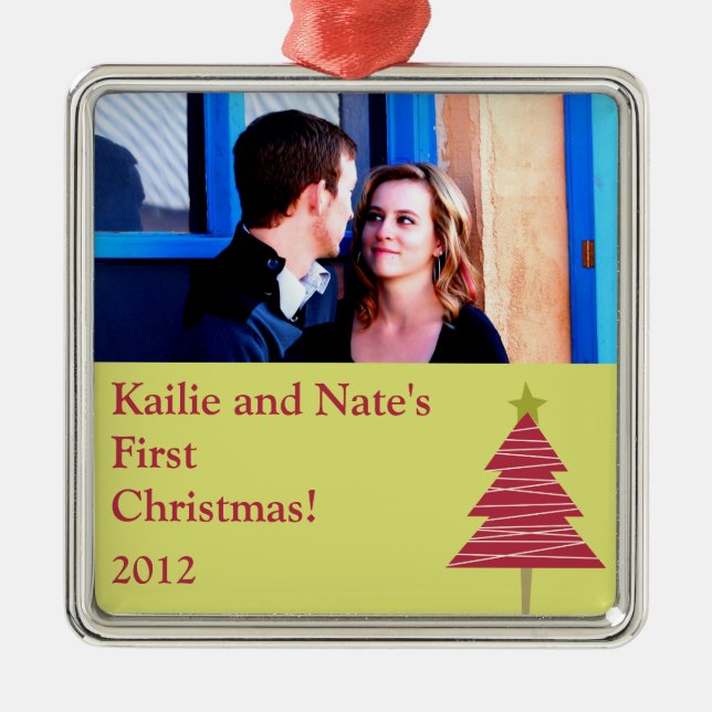 Personalisierte Custom Ornaments Red Tree Christma Silbernes Ornament (Vorne)