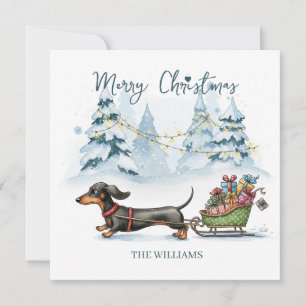 Personalisierte Dachshund-Schlitten-Weihnachtskart