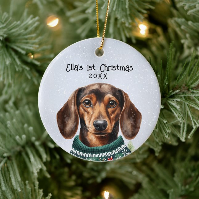 Personalisierte Dackel Hund Keramik Ornament (Baum)