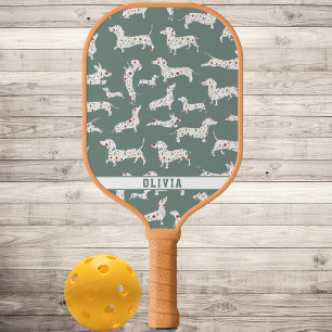 Personalisierte Dackel Hund, Wurst Hund Boho Blume Pickleball Schläger