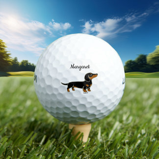 Personalisierte Dackel Schwarz und Tan Smooth Golfball