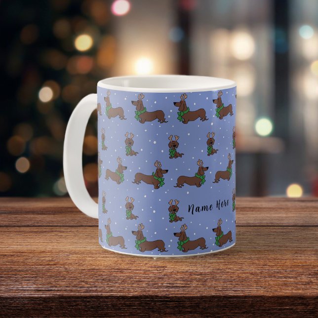 Personalisierte Dackel Weihnachts-Rentiermuster Kaffeetasse (Von Creator hochgeladen)