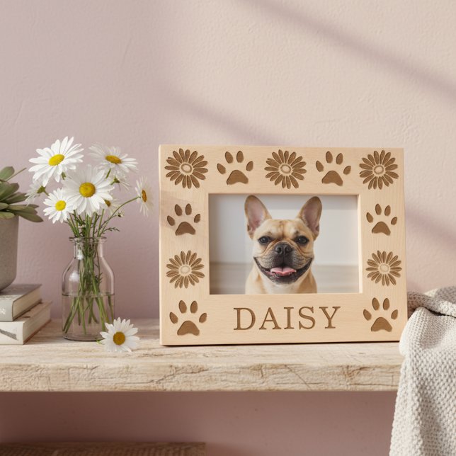 Personalisierte Daisy-Blume Foto-Rahmen aus Holz Geätzte Rahmen (🌼🐾 A daisy for every paw print – custom photo frame for your pet’s portrait!)