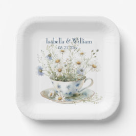 Personalisierte Daisy- und verblasste Blue Denim-B Pappteller