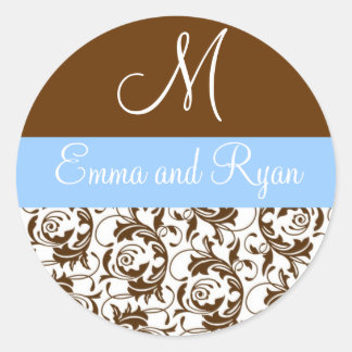 Personalisierte Damask Blau- und Braune Aufkleber