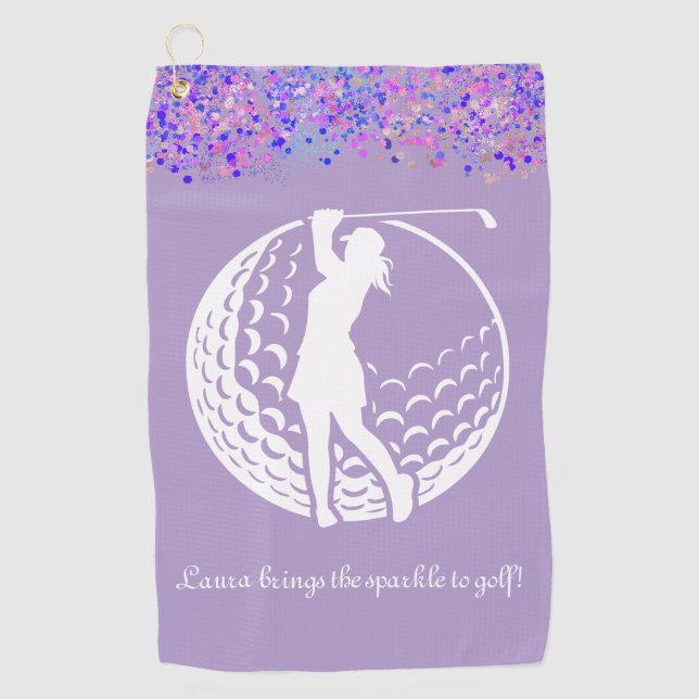 Personalisierte Damen Glitzer Golfhandtuch (Vorderseite)