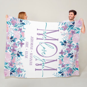 Personalisierte Decke für Mama mit rosa Blumen