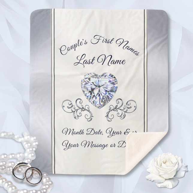 Personalisierte Decken für Hochzeiten Herz Diamant (Beautiful, Personalized Wedding Blanket. Super Soft Sherpa, Wedding Blanket.  Heart Shaped Diamond.)