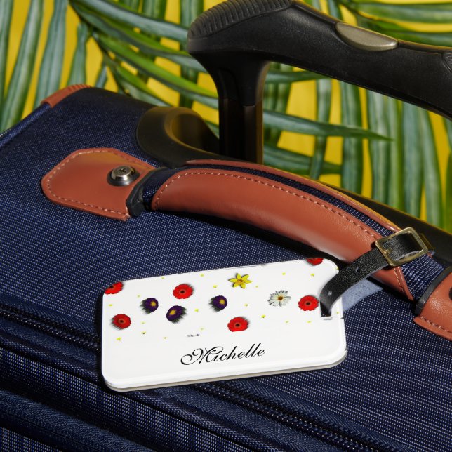Personalisierte dekorative Frühlingsblumen weiß Gepäckanhänger (Vorderseite Insitu 3)