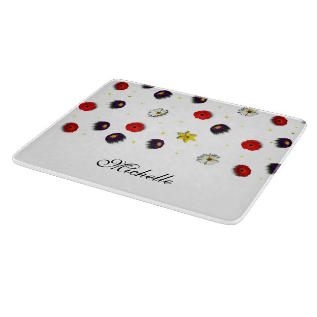 Personalisierte dekorative Frühlingsblumen weiß Schneidebrett (Ecke)