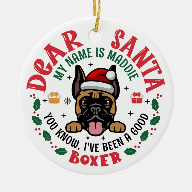 Personalisierte deutsche Boxer Dog Weihnachtsbaumr Keramik Ornament (Vorne)