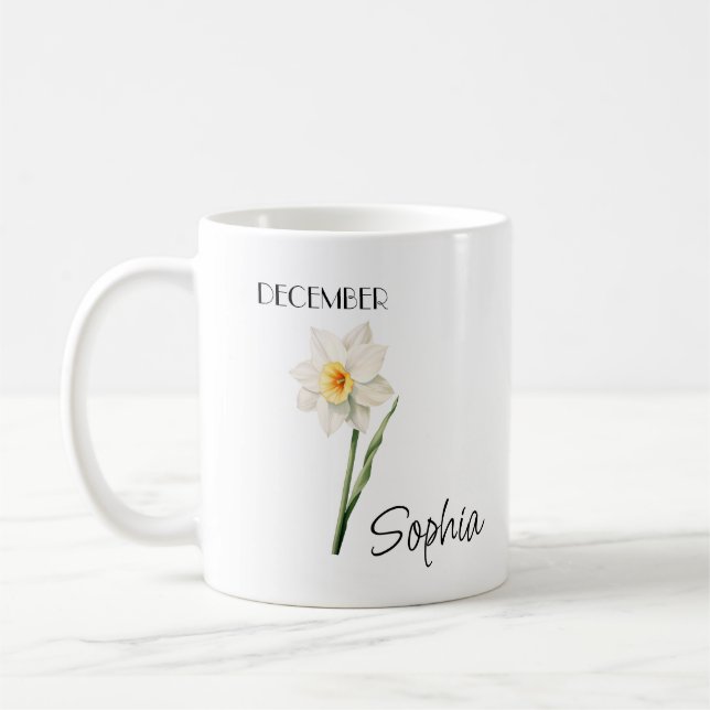 Personalisierte Dezember-Blumen-Kaffeetasse Kaffeetasse (Links)