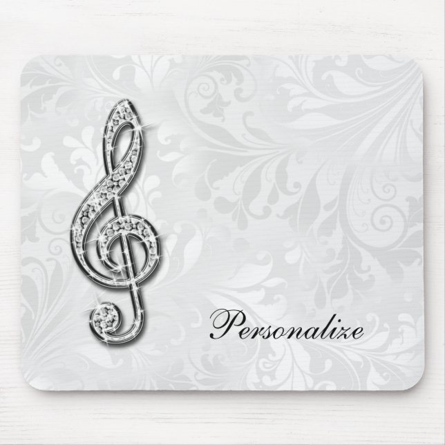 Personalisierte Diamant-Musiknote-Blumendamast Mousepad (Vorne)