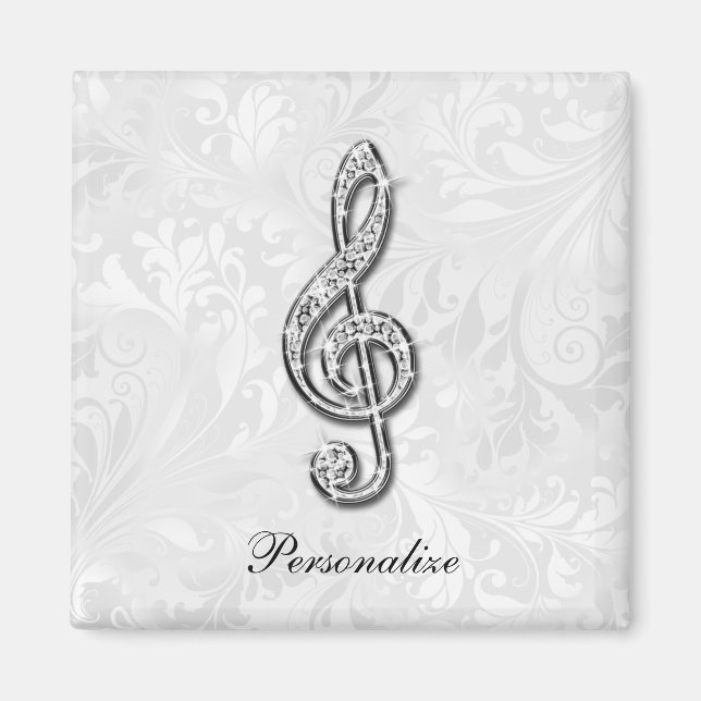 Personalisierte Diamant-Musiknote Floral Damast Magnet (Vorne)