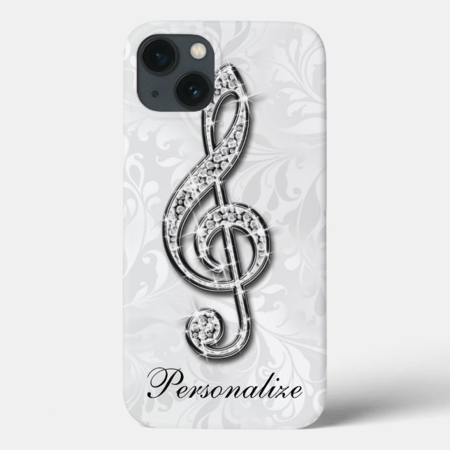 Personalisierte Diamant-Musiknote Floraler Damast Case-Mate iPhone Hülle (Rückseite)
