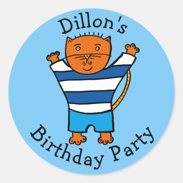 Personalisierte Dillon Cat Birthday Party Runder Aufkleber (Vorderseite)
