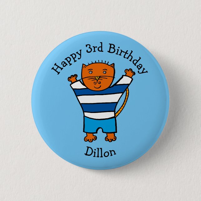 Personalisierte Dillon Cat Happy Birthday Button (Vorderseite)