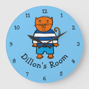 Personalisierte Dillon die Katze Große Wanduhr