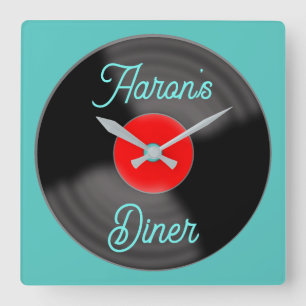 Personalisierte Diner Record Clock Quadratische Wanduhr