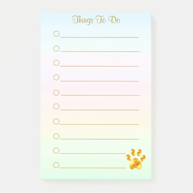Personalisierte Dinge zu tun & goldene Paw Post-it Klebezettel (Vorderseite)