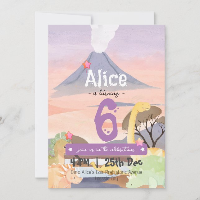 Personalisierte Dinosaur-Themenparty 6. Geburtstag Einladung (Vorderseite)