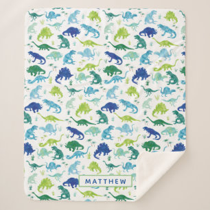 Personalisierte Dinosaurier Blaue weiße Jungen Sherpadecke