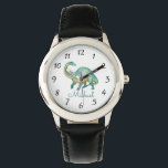 Personalisierte Dinosaurier-Kid Armbanduhr<br><div class="desc">Brontosaurus prähistorische Dinosaurier Wasserfarbe Uhr für Jungen oder Mädchen. Fügen Sie einfach Ihren Namen hinzu und wählen Sie Ihre Uhrenbandfarbe. Zurück zu Schulgeschenk oder Weihnachtsgeschenk. Illustriert in Aquarellfarbe.</div>