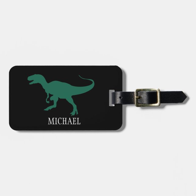 Personalisierte Dinosaurier-Reise Gepäckanhänger (Vorderseite horizontal)