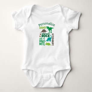 Personalisierte Dinosaurier Rock Quote Baby Duschg Strampler